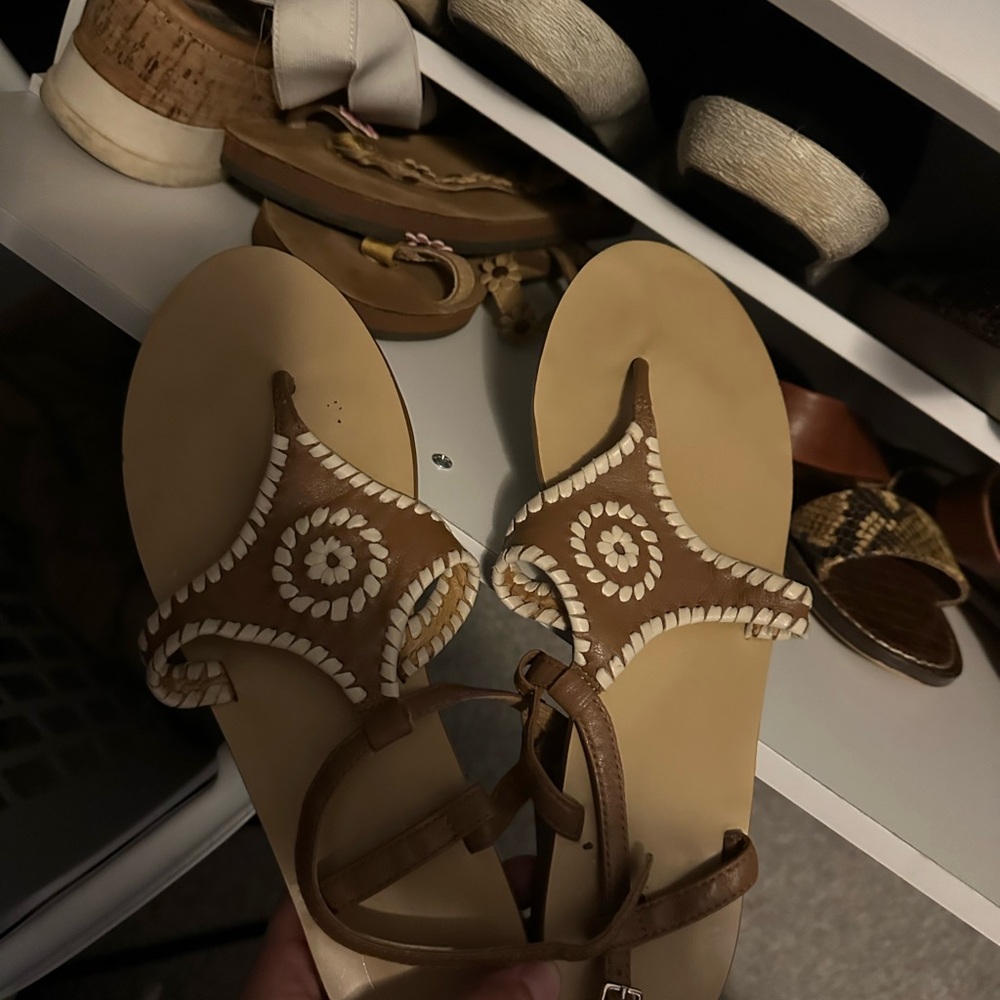 Jack Rogers Brown and Cream Sandals with Elegant Embellishments